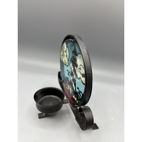 Stained Glass Lighthouse Tea Light Holder Black Metal Stand Coastal Decor - Picture 3 of 5